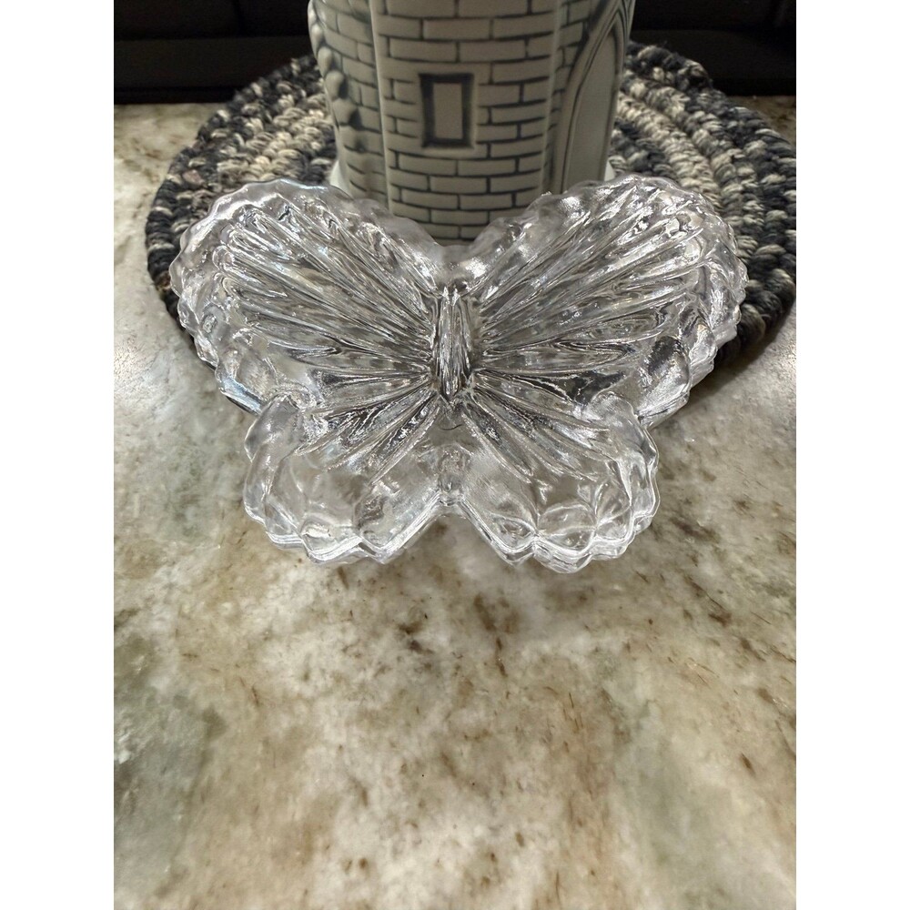 Vintage Butterfly Crystal Jewelry Box Trinket Box Retro Kitschy Glass Dish